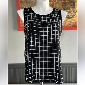 Vince Camuto Black Sleeveless Grid-Print Camisole